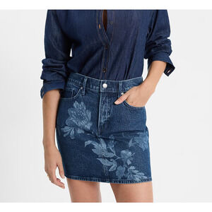 Express Women High Waisted Floral Denim Mini Skirt size 14 Blue Festival New